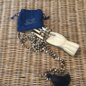 Vineyard Vines Patterned Beaded Necklace with Tassel